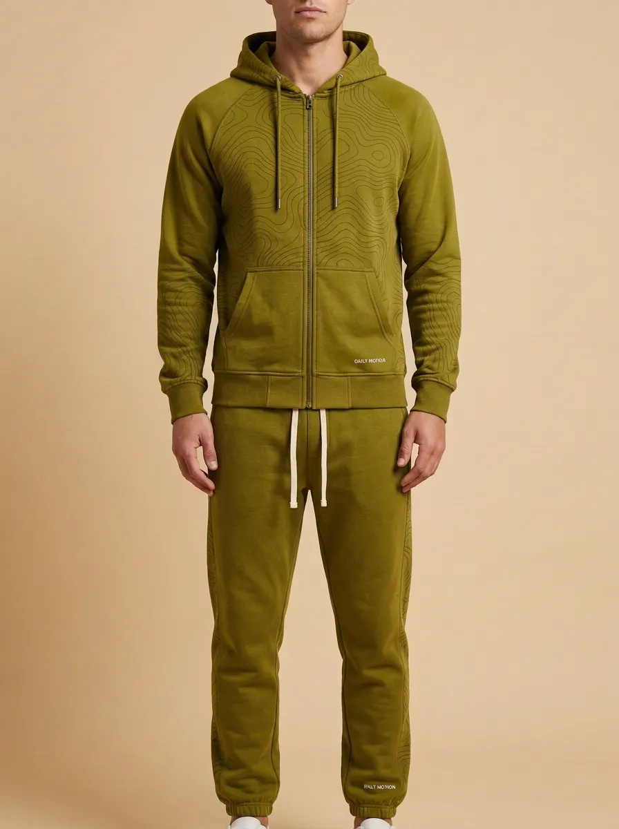 Men's Streamlined Outdoor Adventure Topographic Print Jogger Set