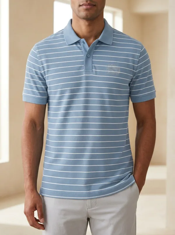 Striped Topographic Men's Polo Shirt