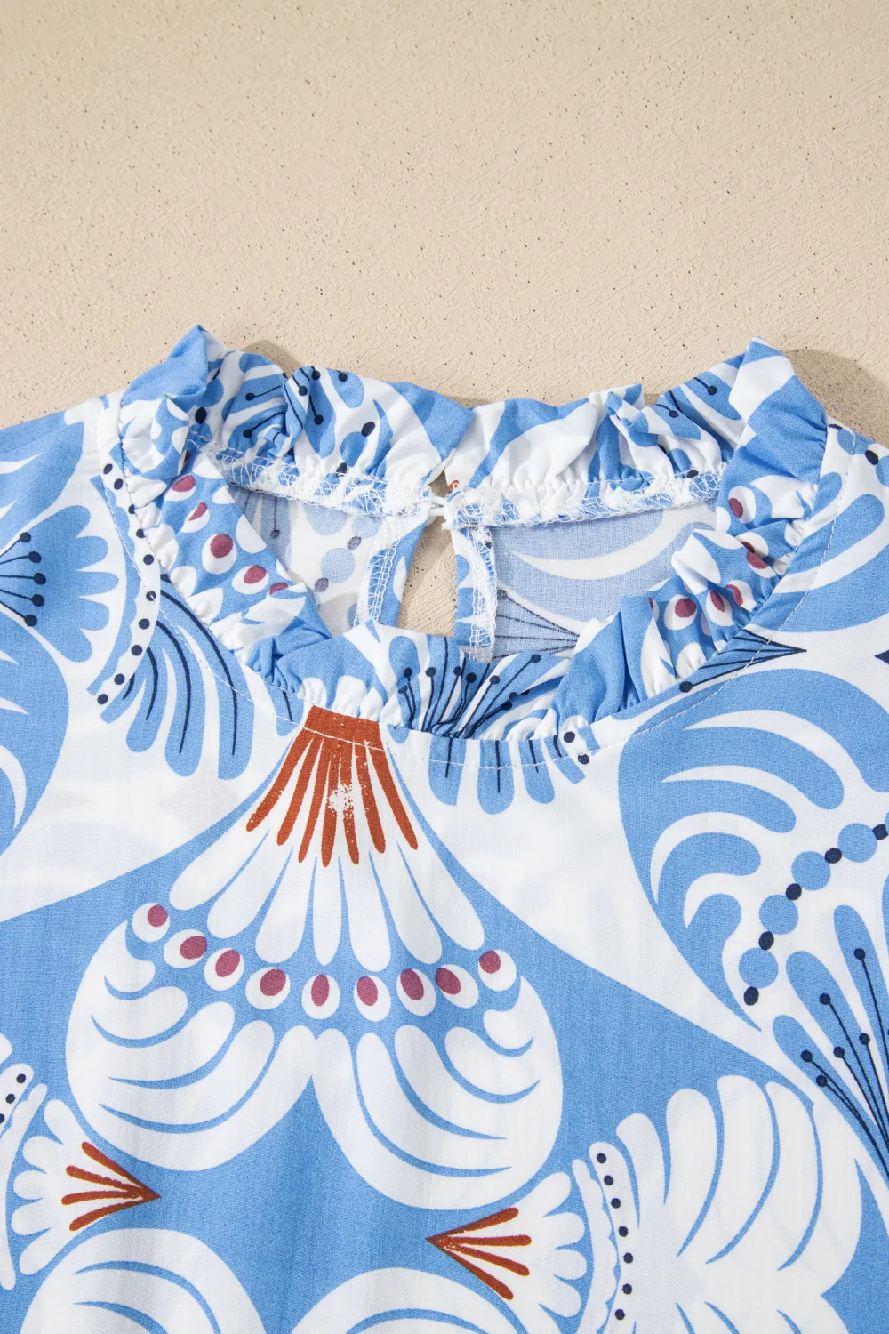 Blue Botanical Flutter Sleeve Dress