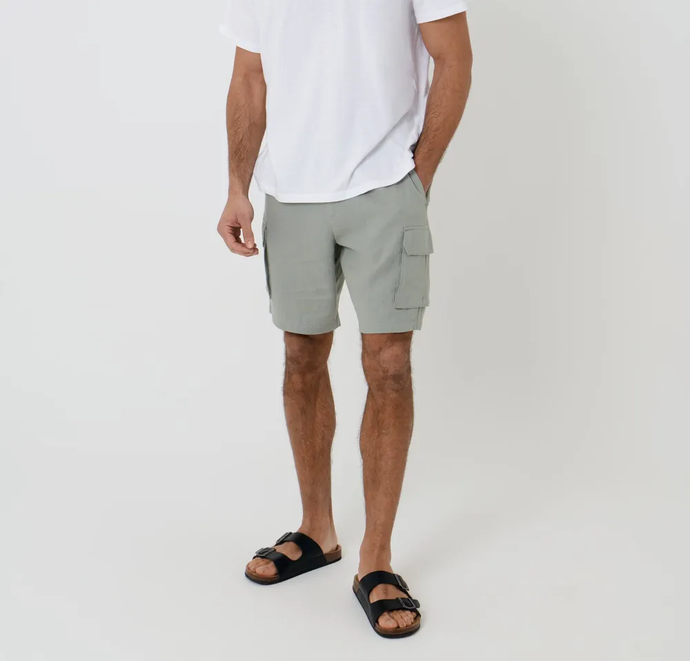 Men's Sage Green Linen Blend Cargo Shorts