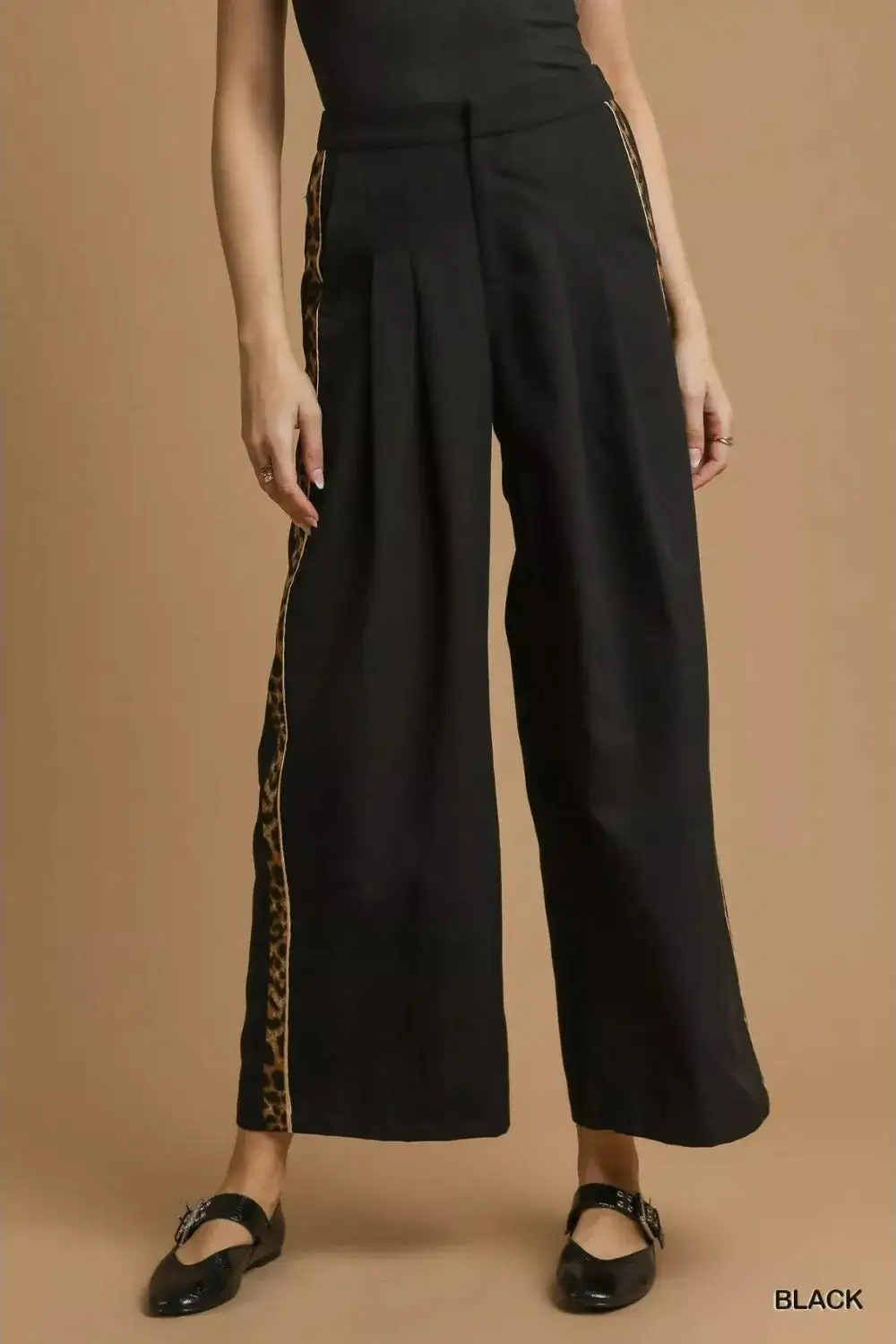 Wide Leg Pleated Pocketed Casual Pants