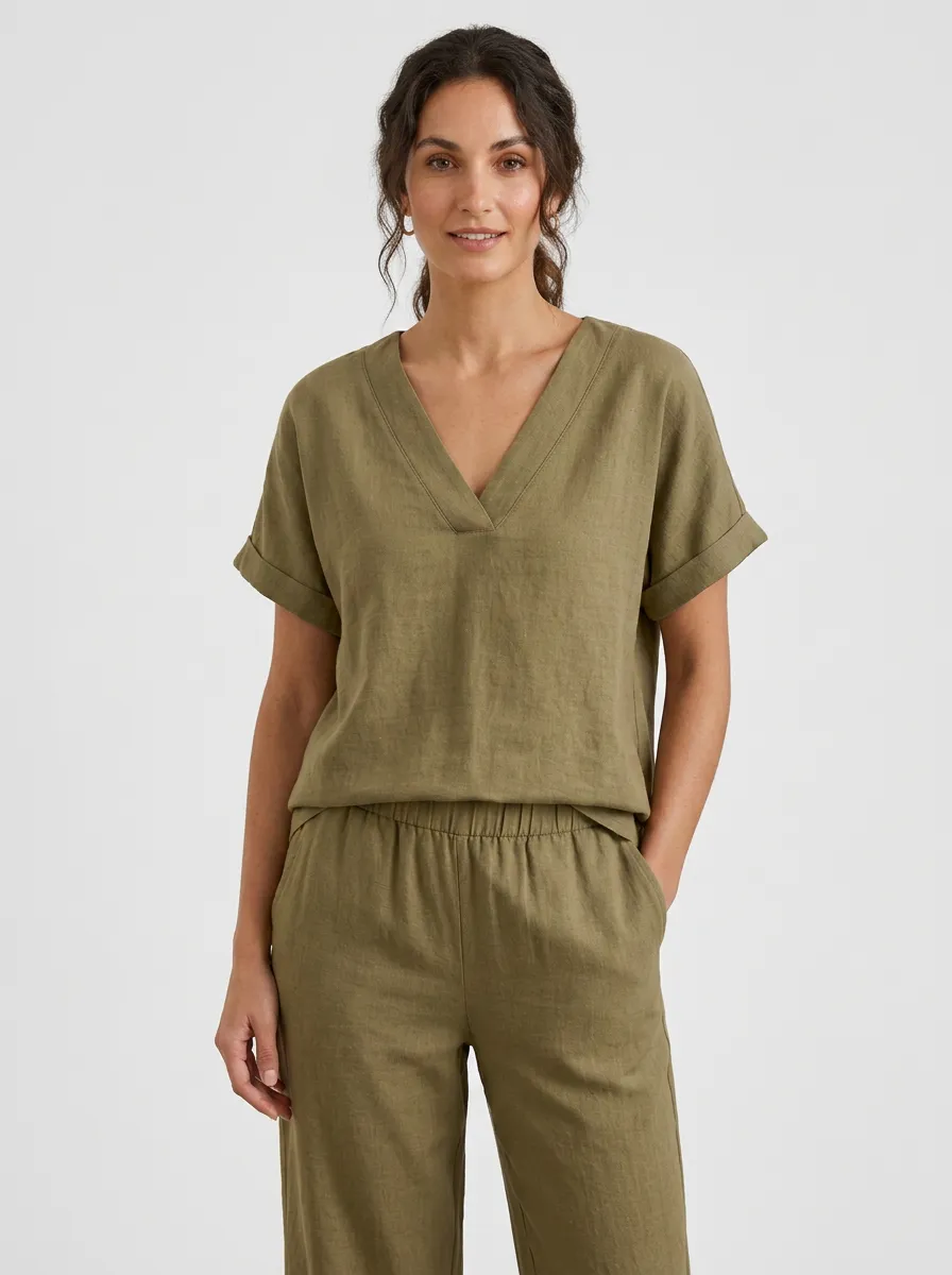 Pleated Women's V-Neck Shirt