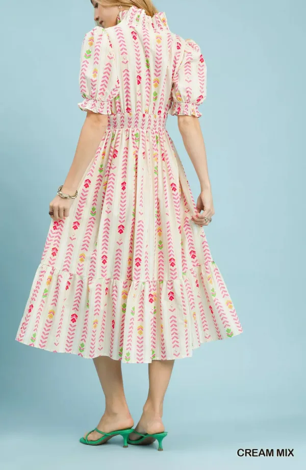 Vibrant Ruffle Smocked Midi Dress