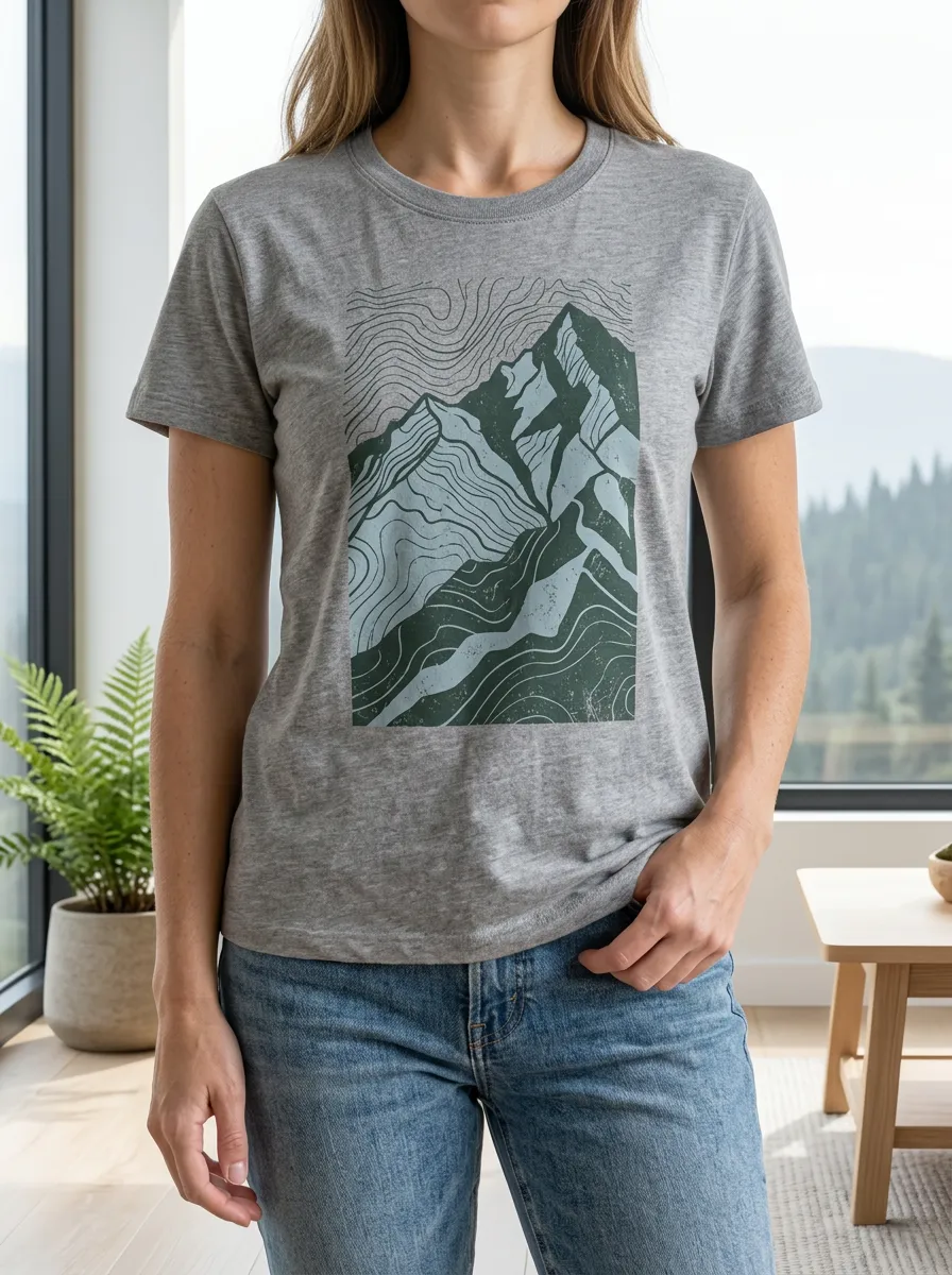 Women's Nature Hiking Lover Mountain Topographic Printed T-shirt