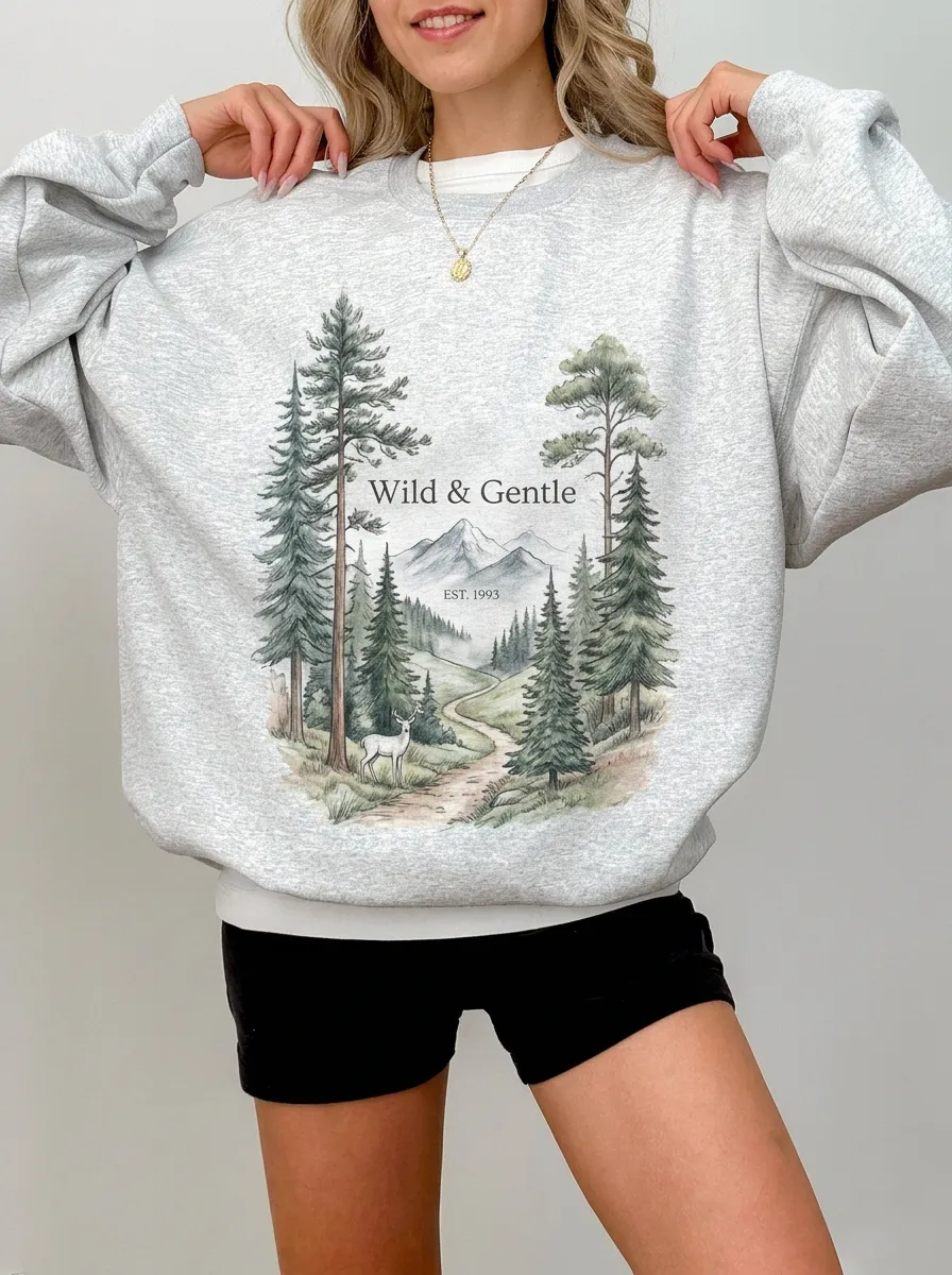 Women's Wild & Gentle Nature Forest Deer Graphic Sweatshirt