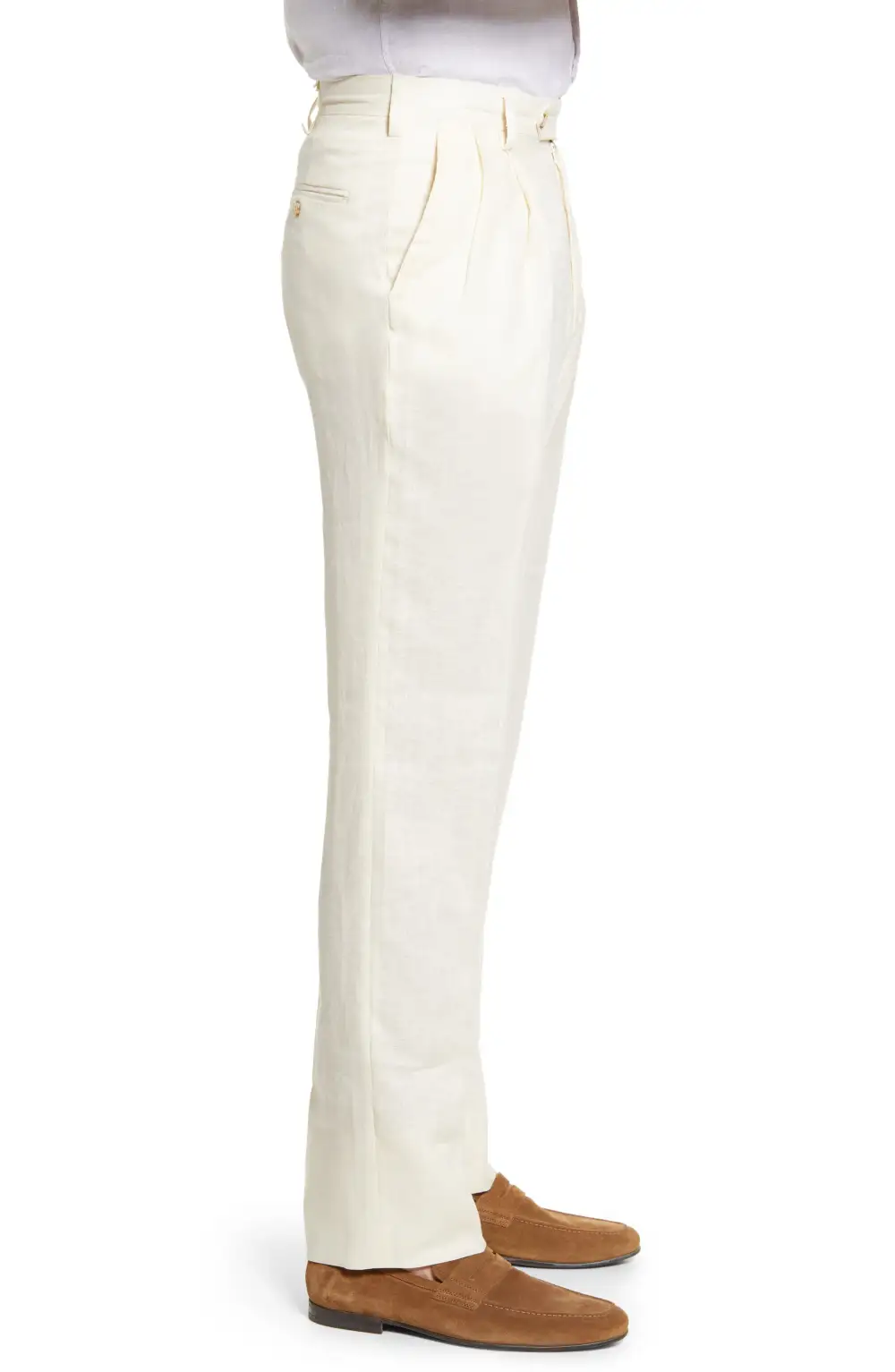 Linen Pleated Front Regular Rise Traditional Fit Trousers