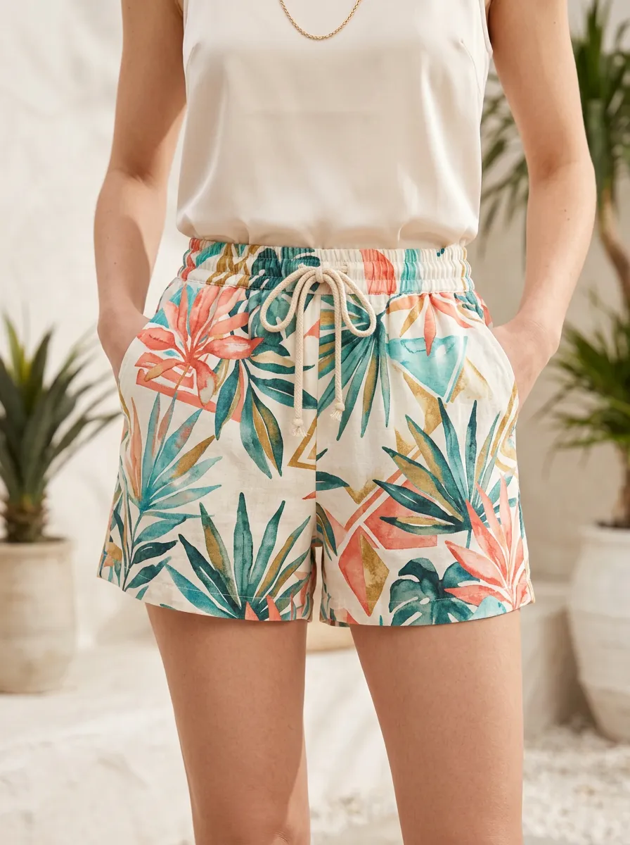 Women's Tropical Summer Beach Botanical Leaf Printed Shorts