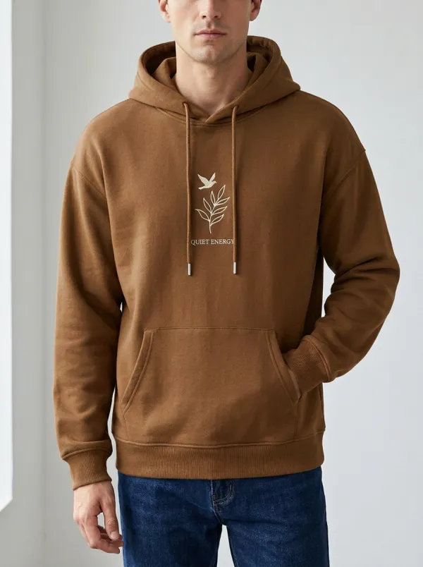 Men's Quiet Energy Bird Leaf Minimalist Print Hoodie