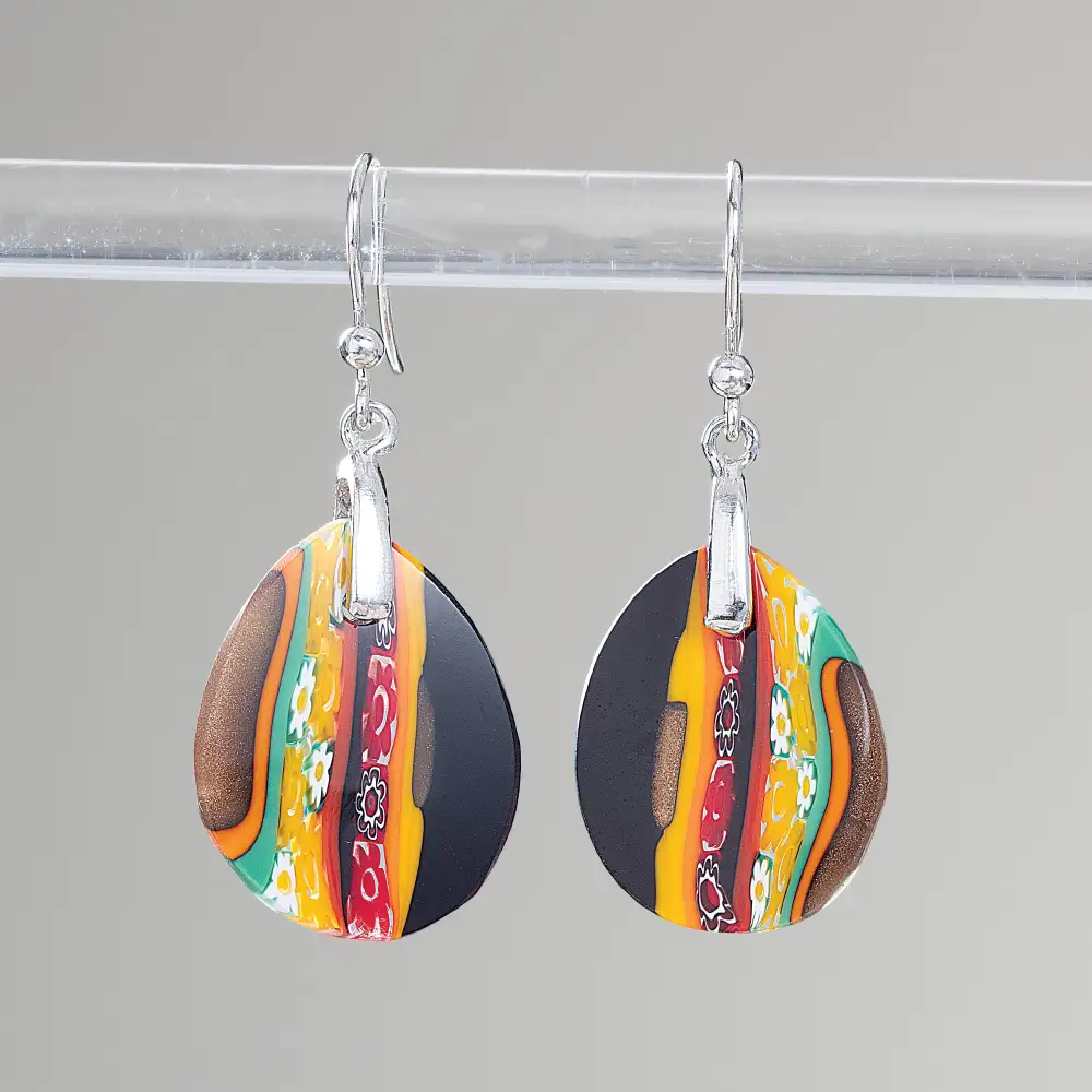 Layered Glass Mosaic Floral Drop Earrings