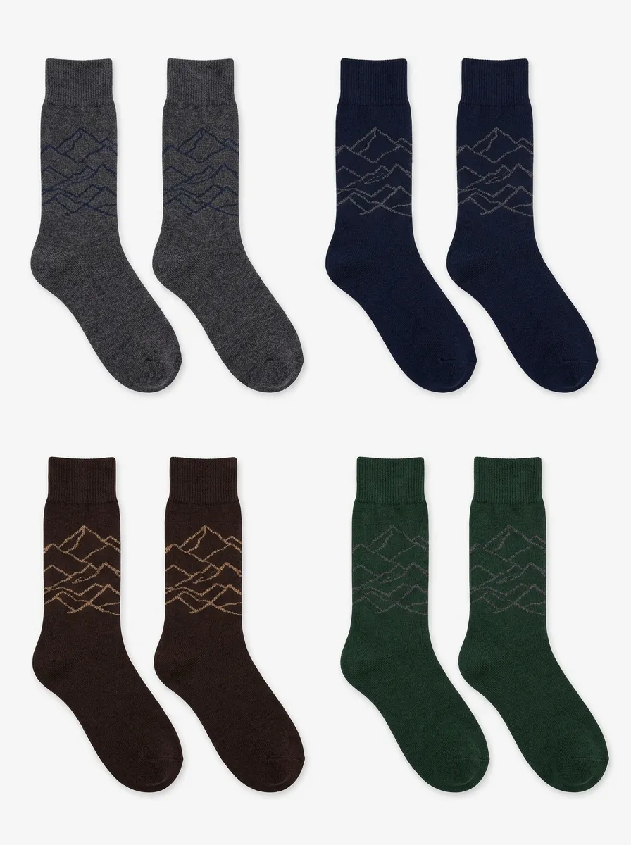 Men's 4-Pack Mountain-Range Ribbed Reinforced-Toe-Heel Crew Socks