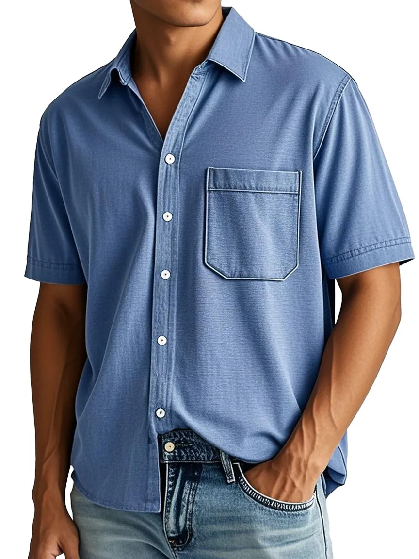 Clean Cut Short Sleeve Open Collar Pocket Shirt