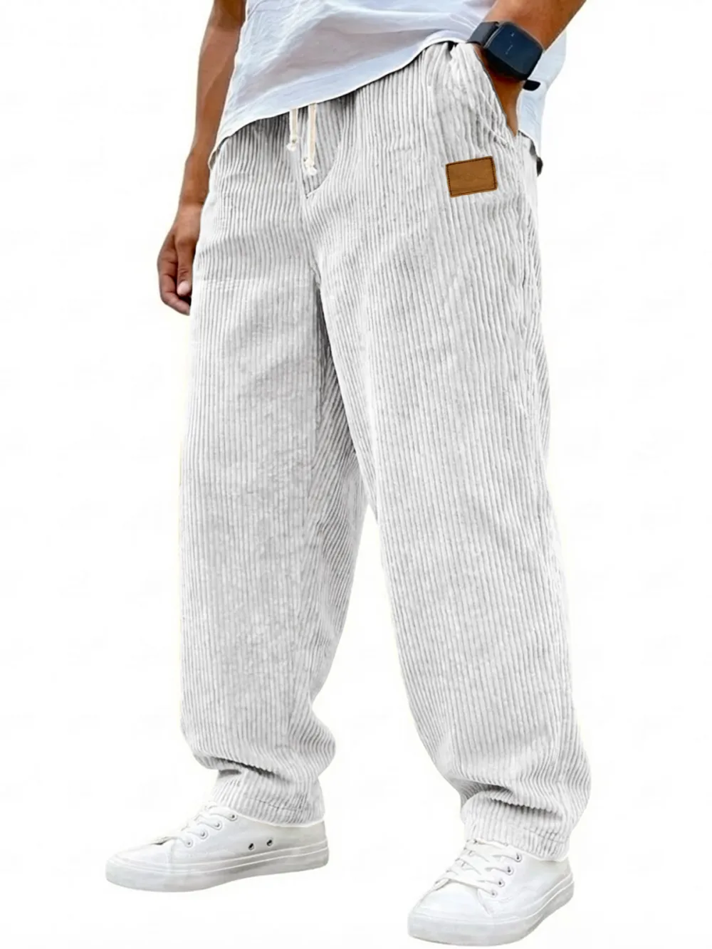 Corduroy Drawstring Seamed Trousers