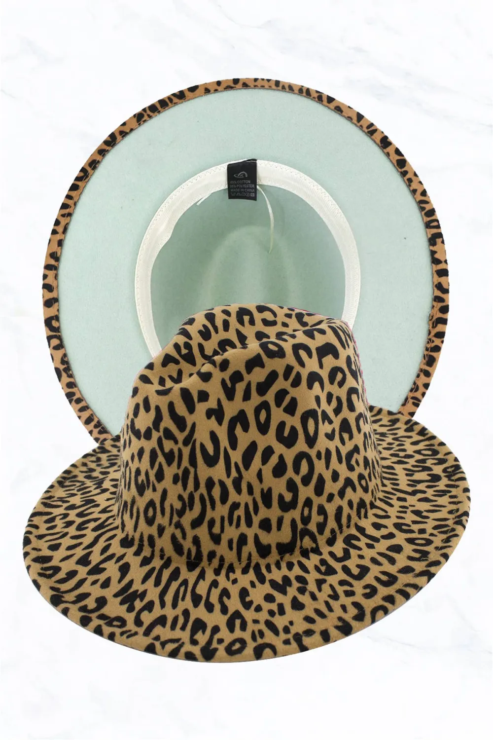 Women Double Sided Color Matching Leopard Fedora Hat