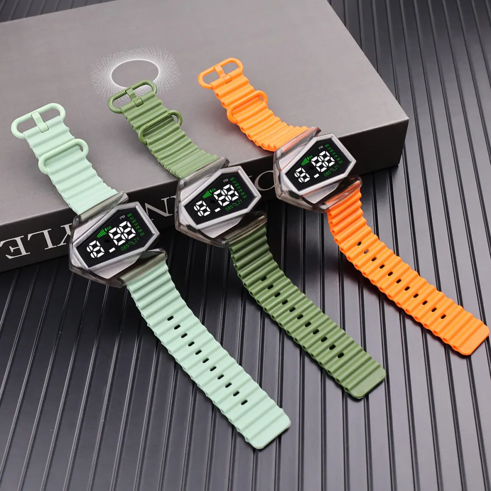 Avant-Garde Transparent Digital Watch with Textured Silicone Band