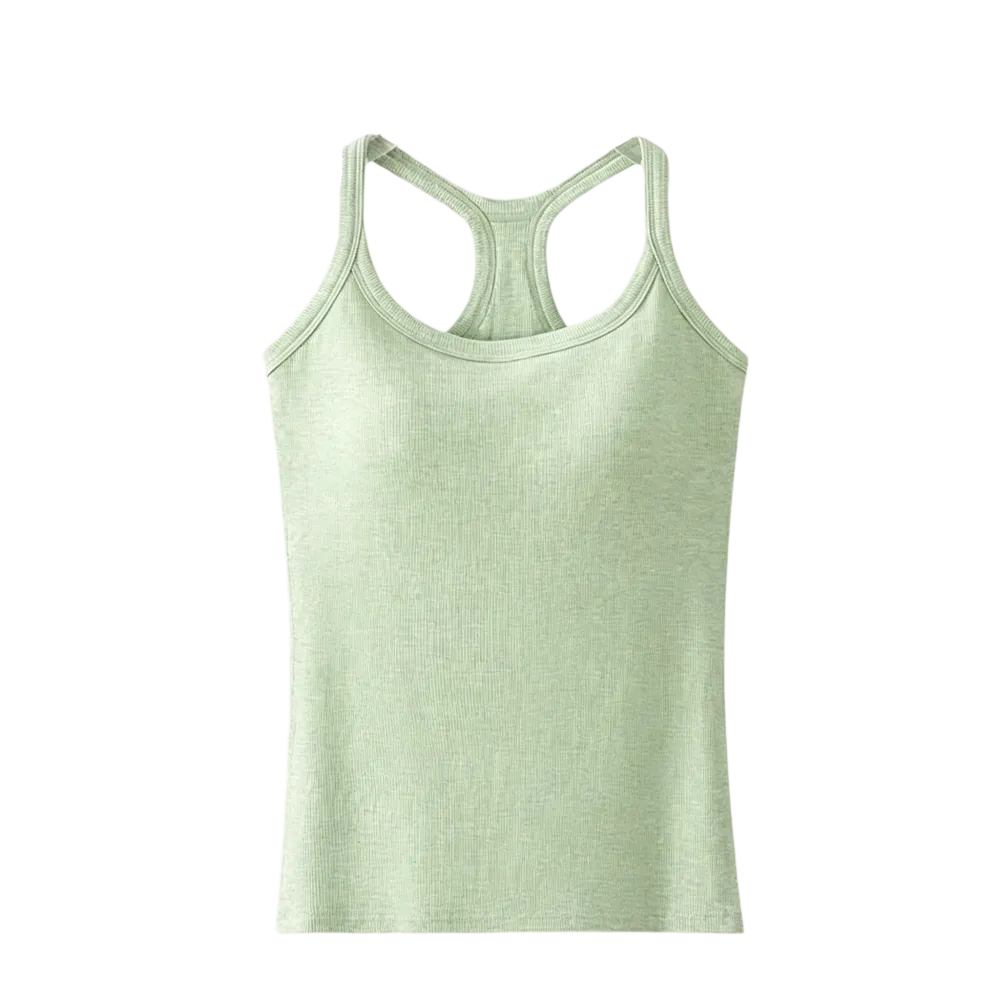 Women's Ribbed Built-in Bra Tank Top | Racerback Cropped Camisole with Removable Pads | Wireless Supportive Workout Yoga Top