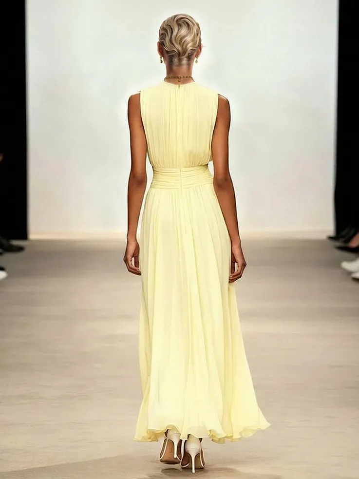 Sleeveless Pleated Chiffon Maxi Dress