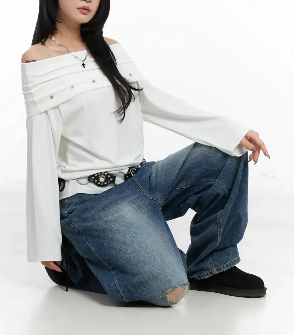 Off-Shoulder Eyelet Top