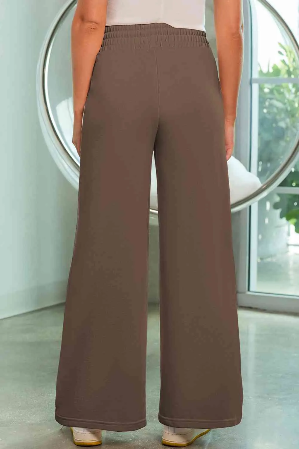 Polished Drawstring Wide Leg Pants With Pocket