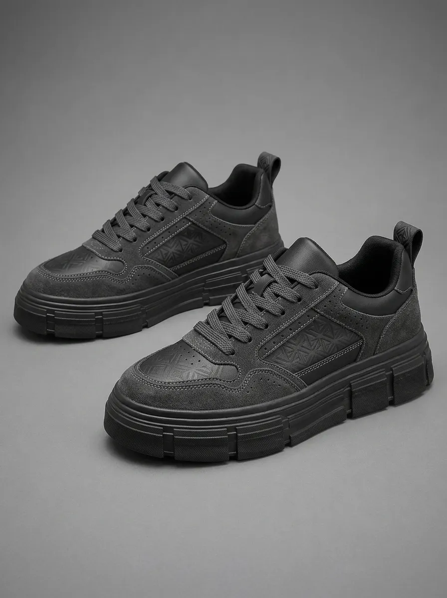 Men's Active Geometric Pattern Embossed Patterned Board Style Skate Shoes