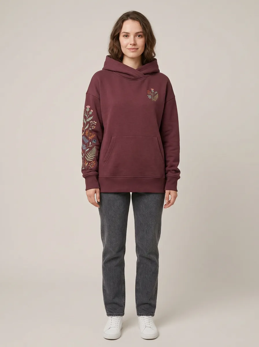 Women's Botanical Wildflower Graphic Sleeve Nature Inspired Garden Inspired Hoodie