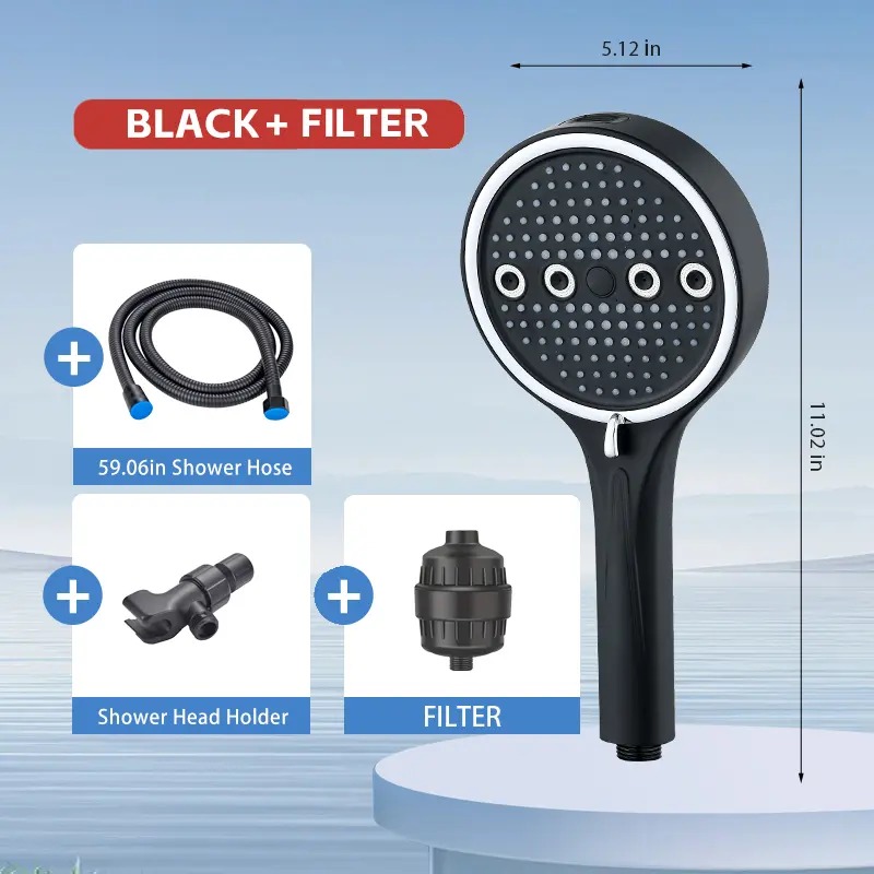 Matte black shower head with filter option