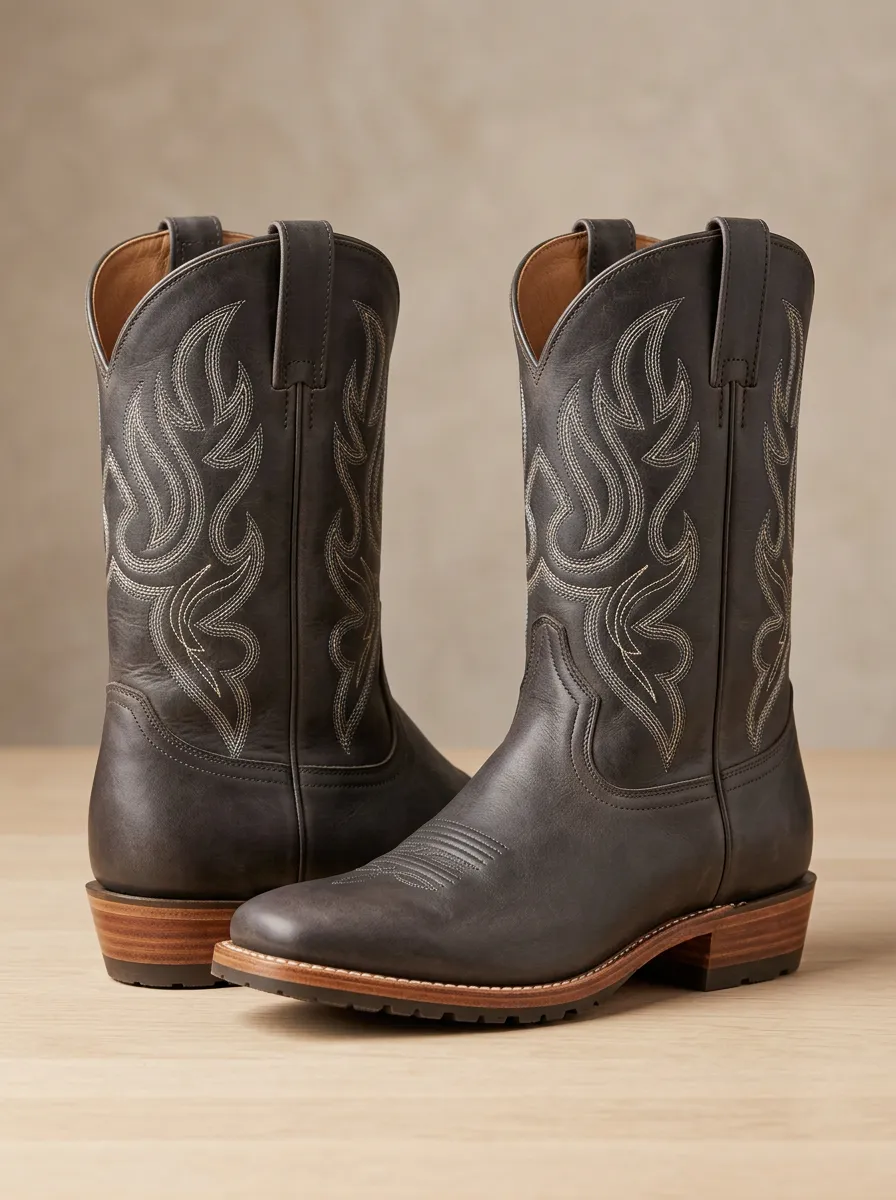 Men's Western Cowboy Flame Stitched Western Boots