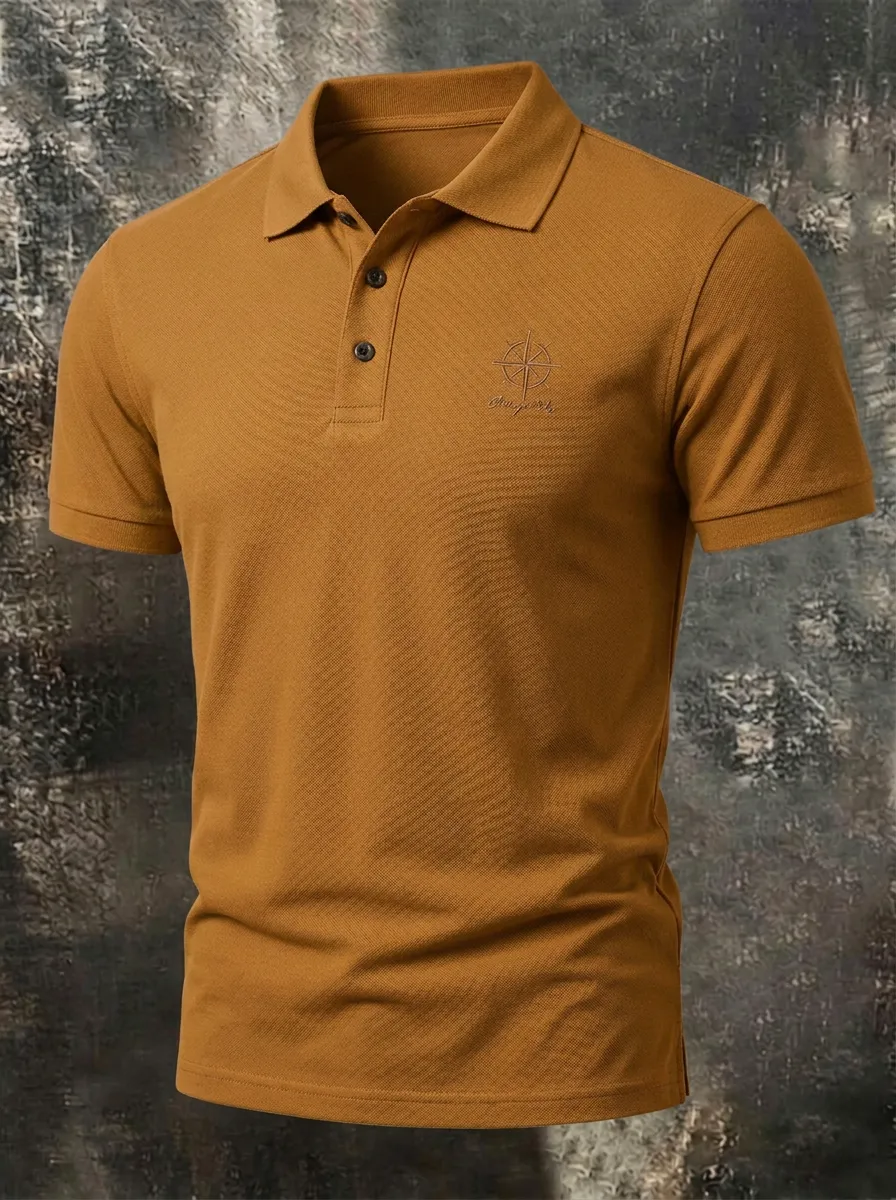 Compass-Detail Embroidered-Detail -Detail Outdoor-Inspired Men's Polo Shirt