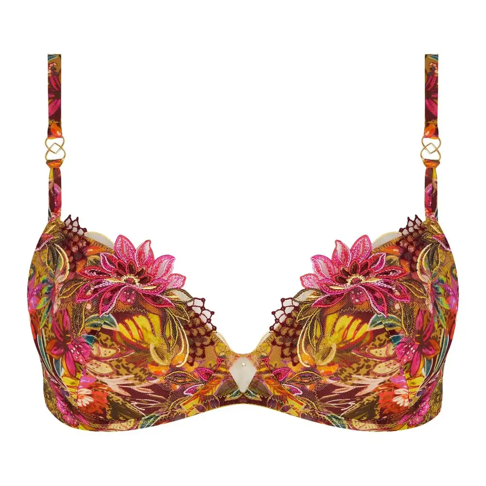 Women's Underwire Spacer Molded Padded Adjustable Straps Embroidery Mesh Decorative Stone Bra