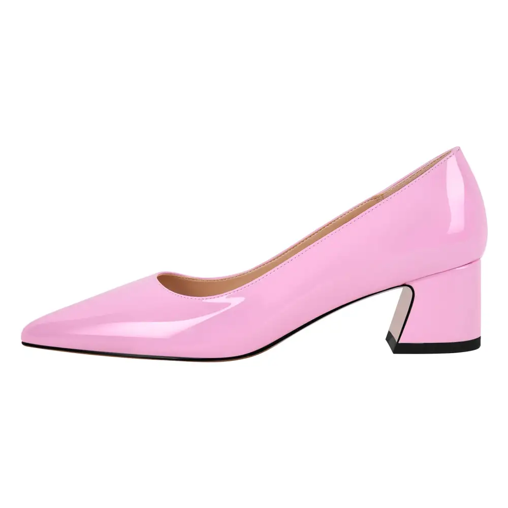 Polished Pointed Toe Chunky Heel Pumps