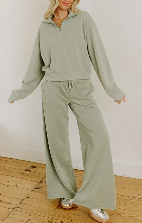 High Waist Wide Leg Drawstring Unlined Pants