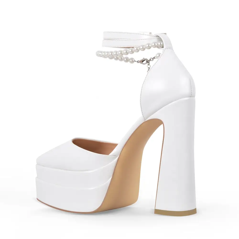 Pointed Toe Platform Chunky Heel Pumps