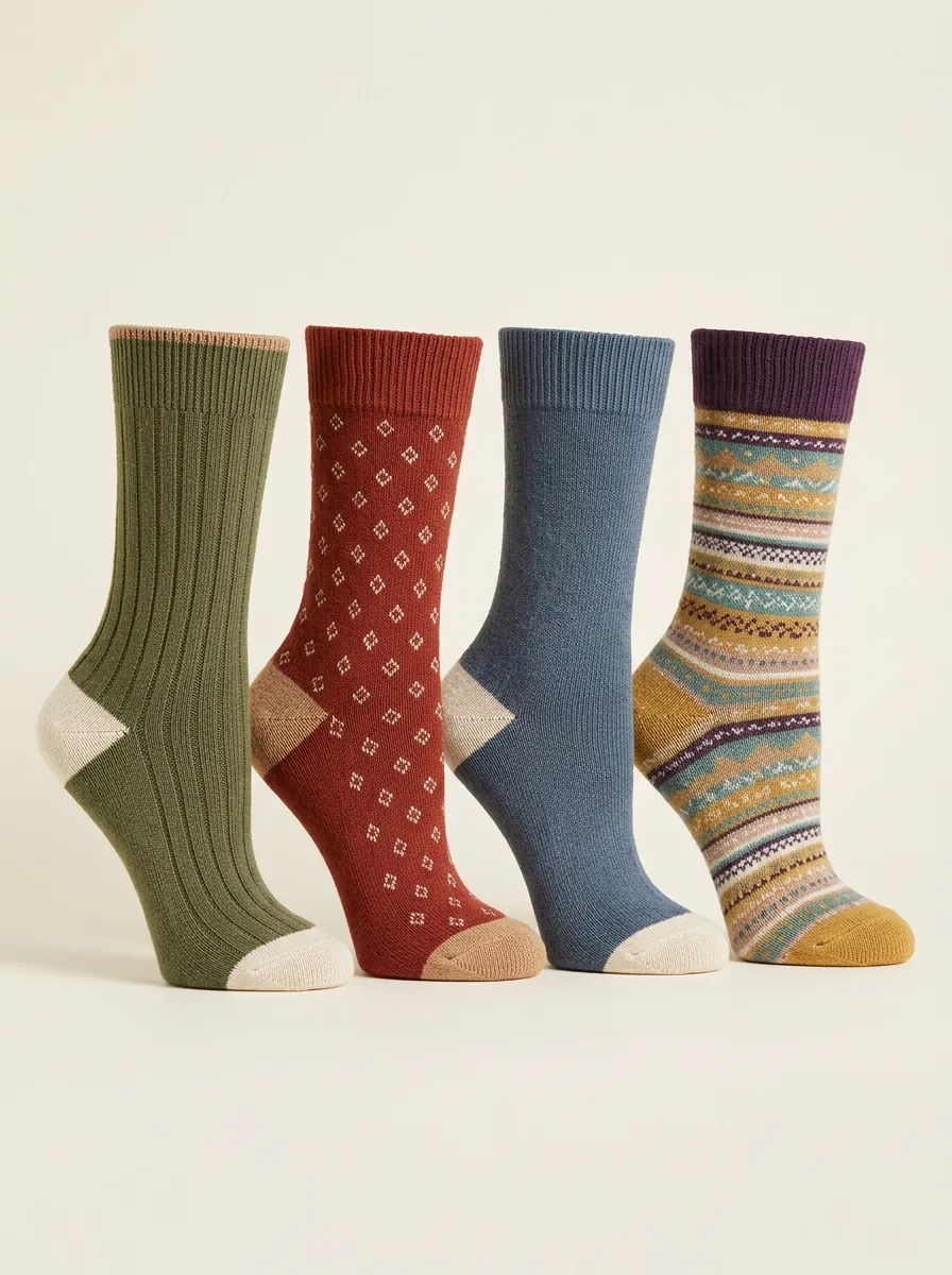 Modern Geometric Vintage Four-Pair Casual Socks