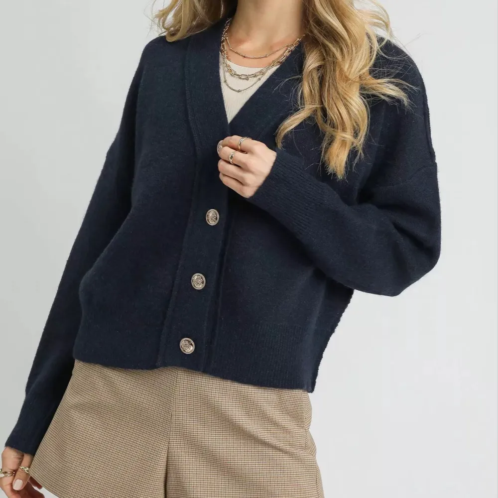 Button Front Ribbed Knit Cardigan