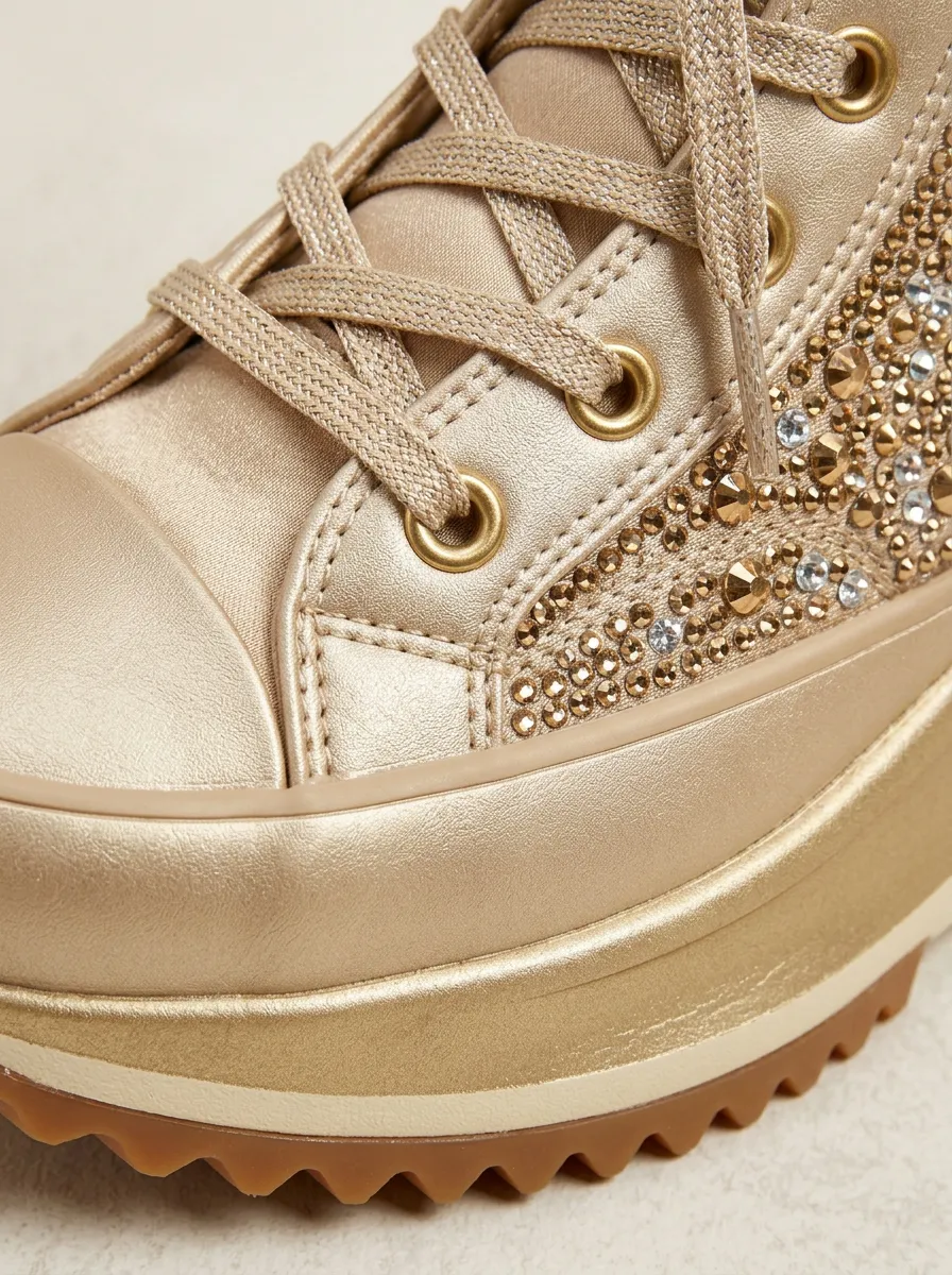Casual Lace-Detail Lace-Up Women's Rhinestone Platform Shoes