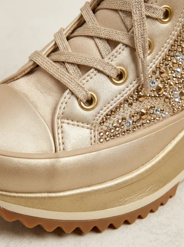 Casual Lace-Detail Lace-Up Women's Rhinestone Platform Shoes