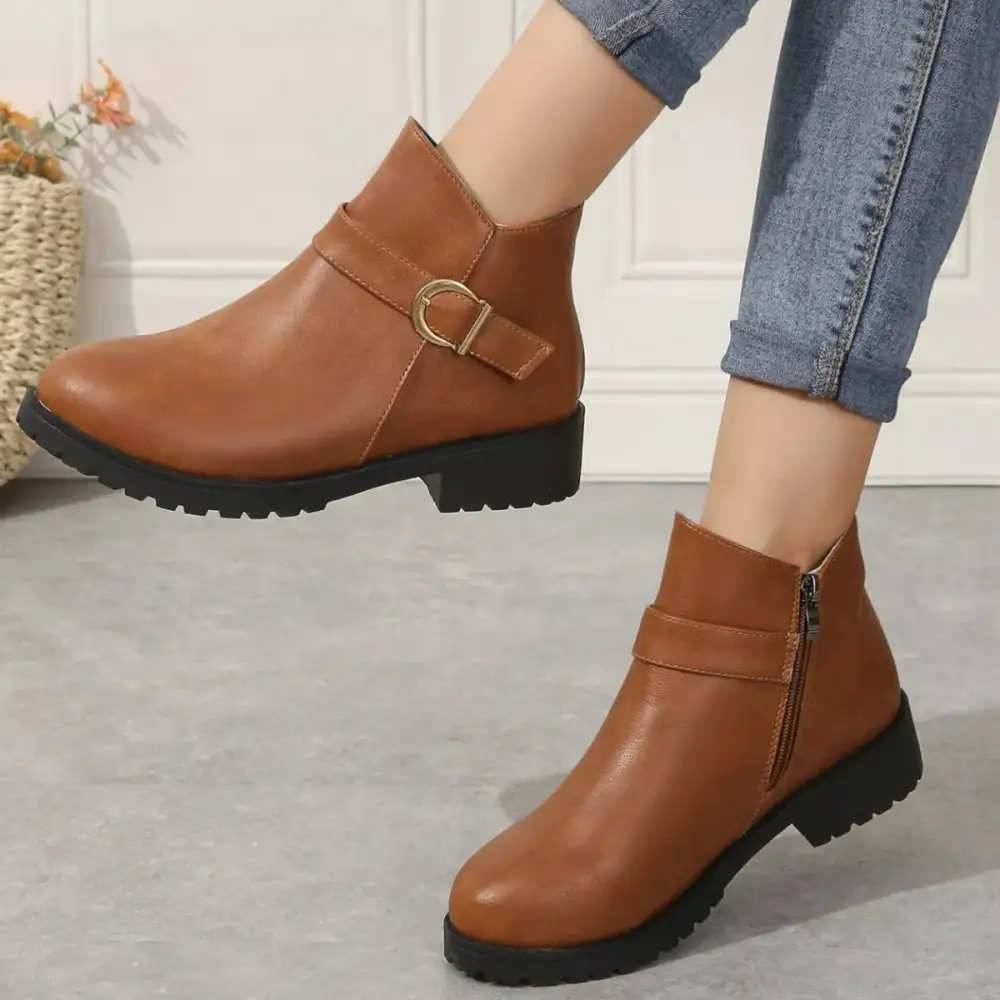 Modern Round Toe Block Heel Boots