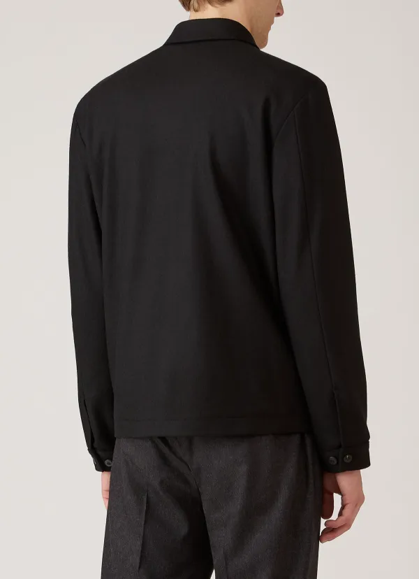 Zip Front Boiled Wool Harrington Jacket