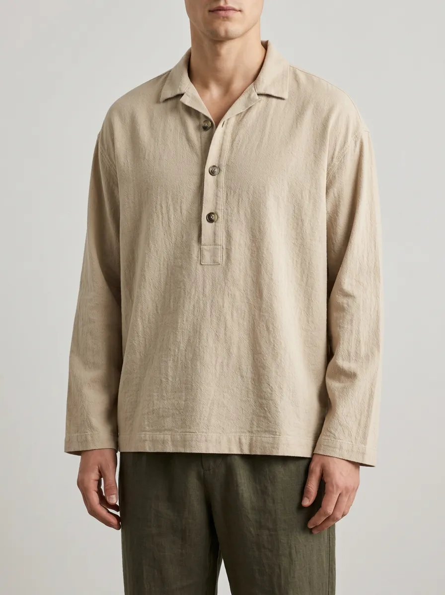 Beige Plain Long Sleeve Shirt