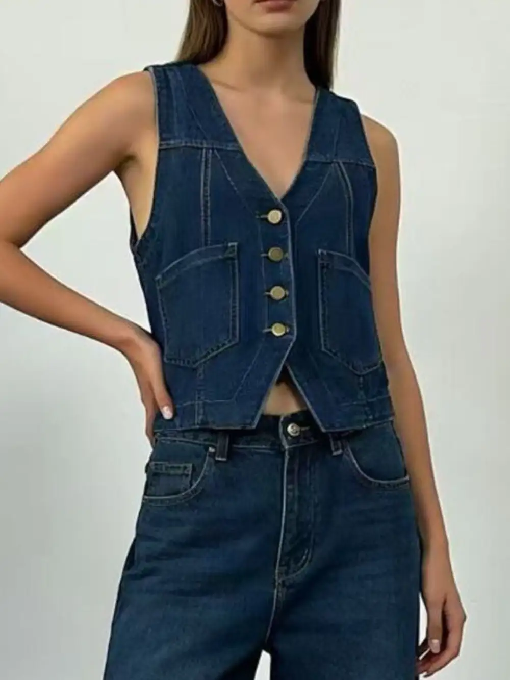 Plus Size Button-down Vest