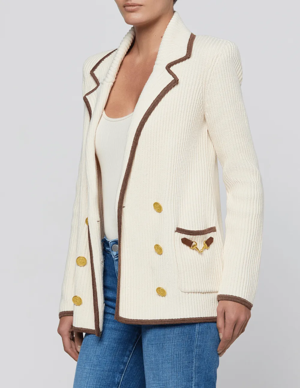 Wool Silk-Blend Ribbed Contrast-Trim Knit Jacket