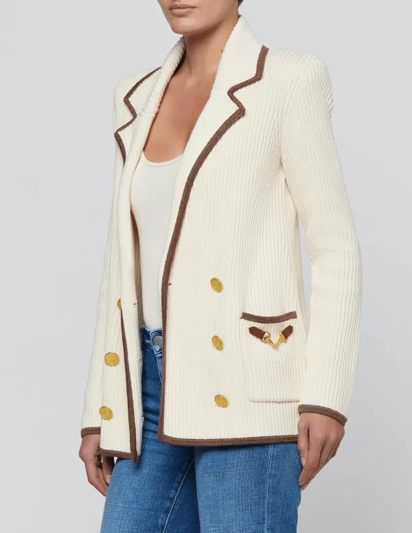 Wool Silk-Blend Ribbed Contrast-Trim Knit Jacket