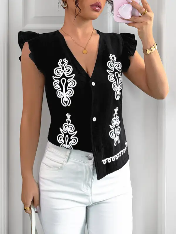 V-Neck Pocketed Casual Shirt
