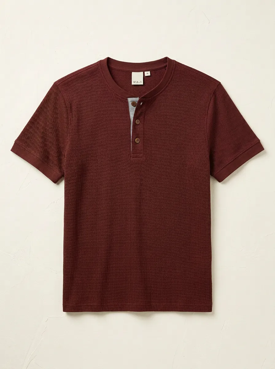 Refined Waffle-Knit Men's Short-Sleeve Henley Shirt