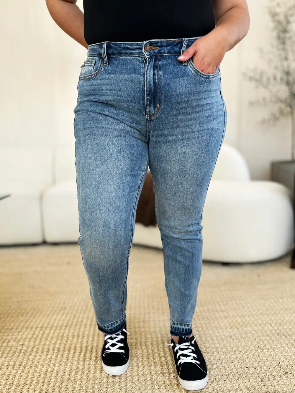 Mid Rise Rigid Magic Release Hem Denim Jeans