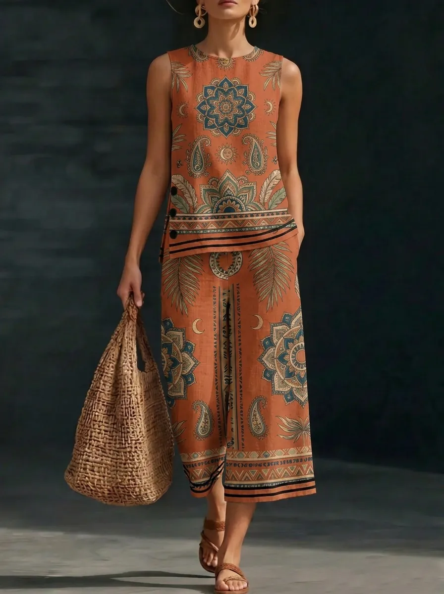 Women's Bohemian Mandala Paisley Printed Sleeveless Set