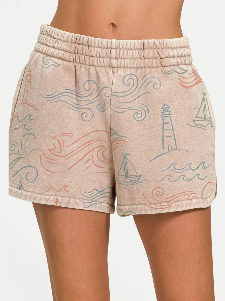 Women's Willow Coastal Nautical Lighthouse Sailboat Printed Shorts