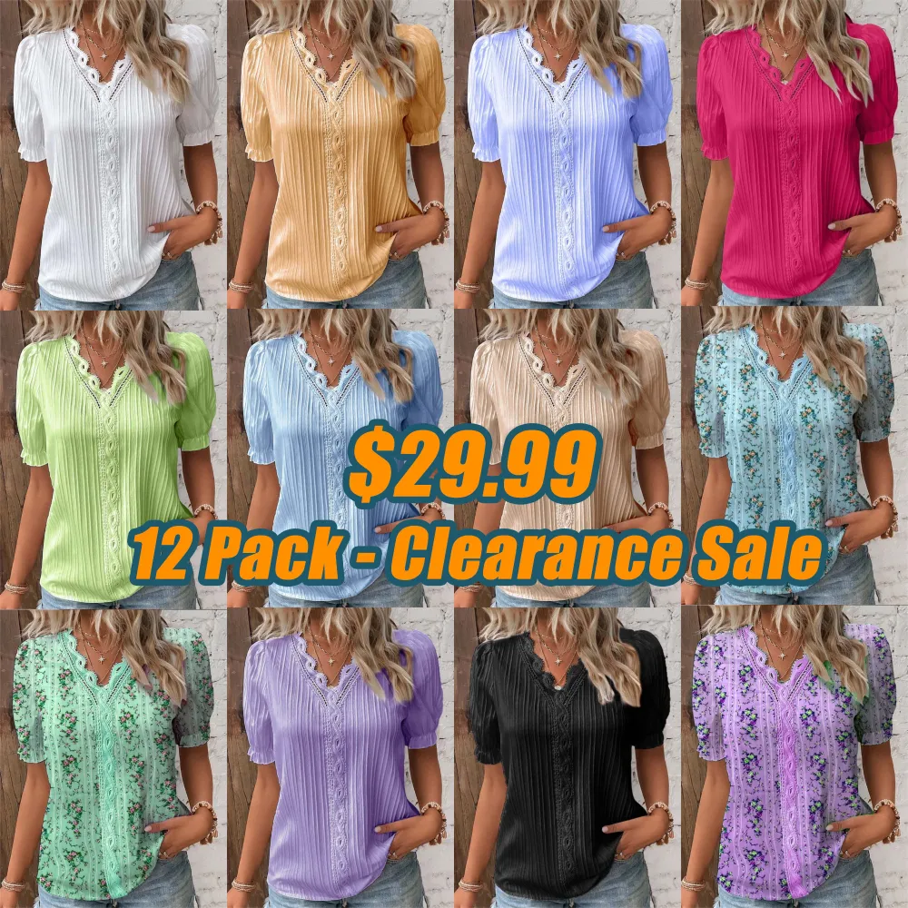 Limited Stock🛒Clearance sale🔥V Neck Plain Lace Elegant Shirt