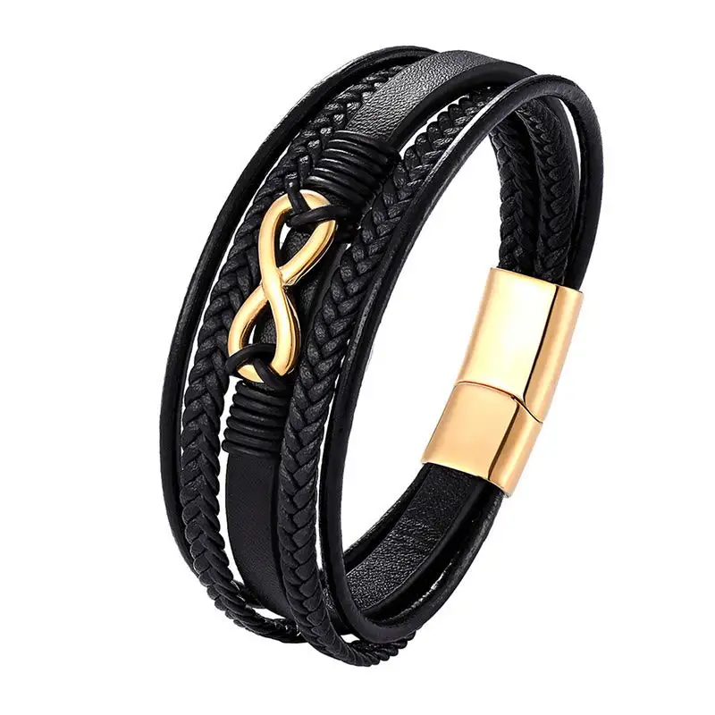 Infinitely Titanium Steel Multilayered Leather Bracelet