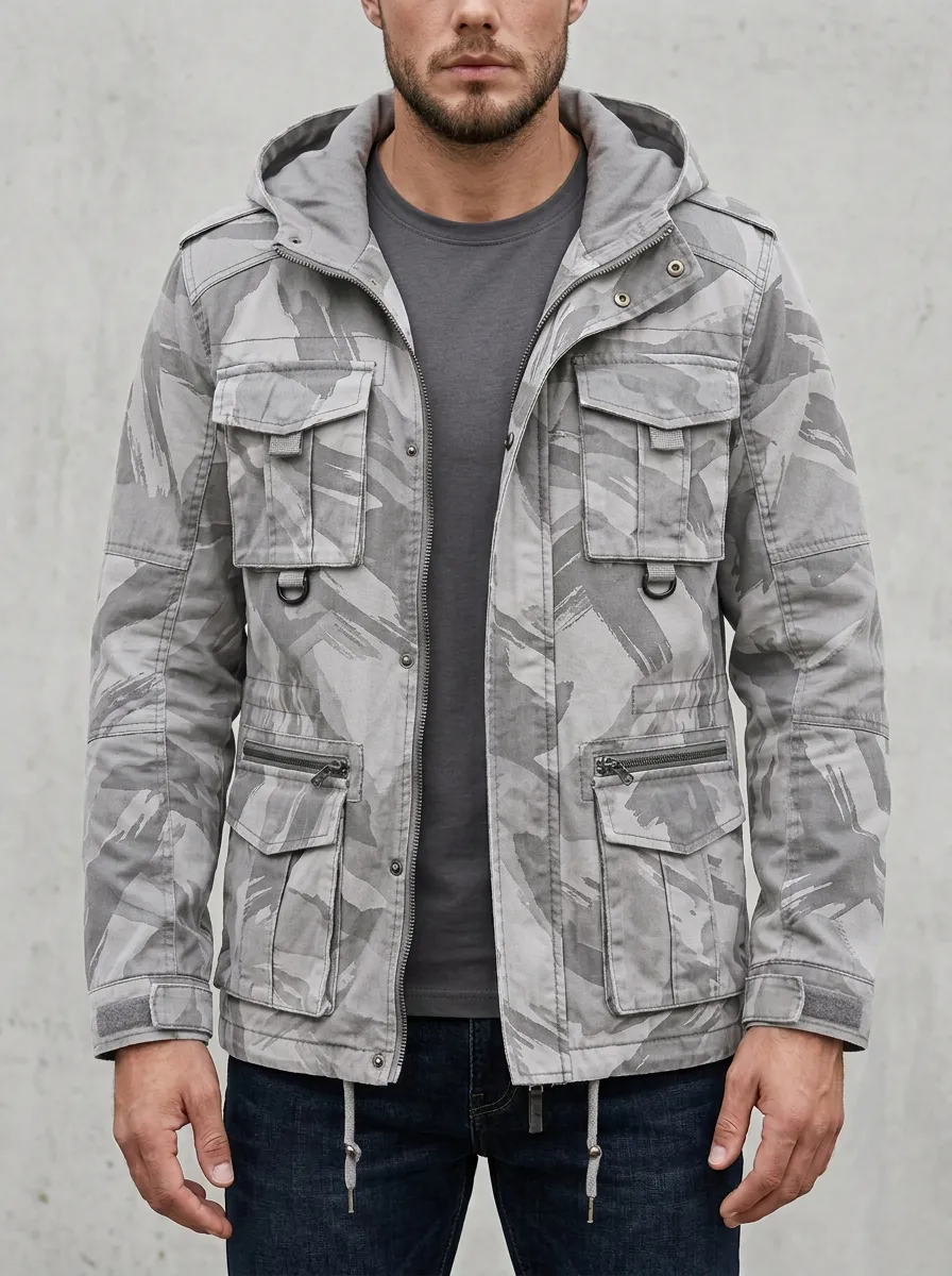 Men's Hooded Urban Camouflage Jacket