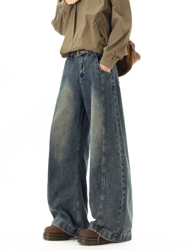 Vintage-Wash Ultra-Wide Jeans